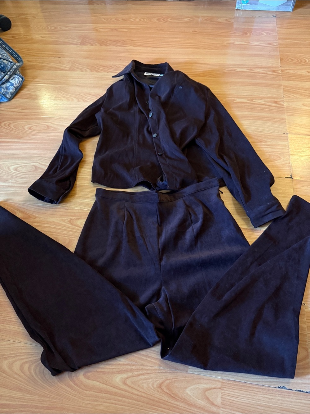 White Stag Women’s Brown Two-Piece  Button-Up Shirt & Wide-Leg Pants Set